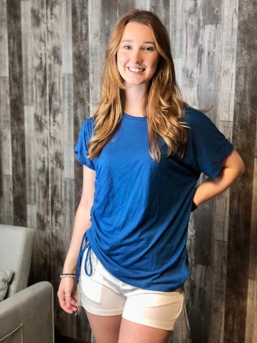 Navy Side Gather Tee