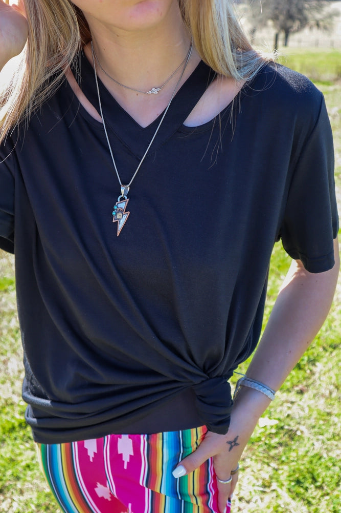 Black Cutout Vneck Tee