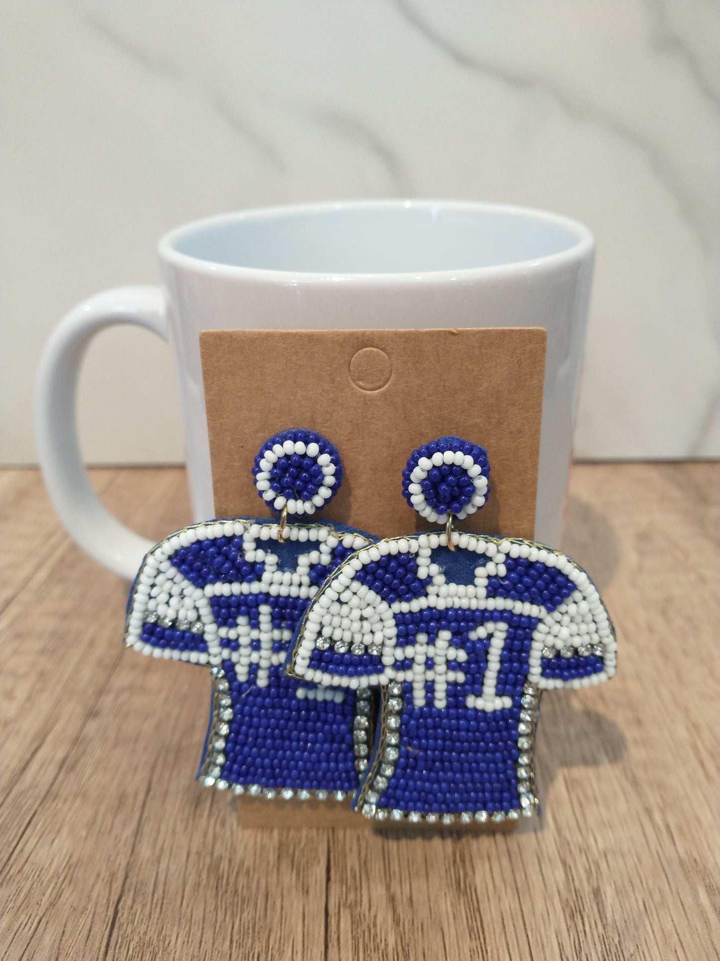 Blue and White #1 Fan Jersey earrings