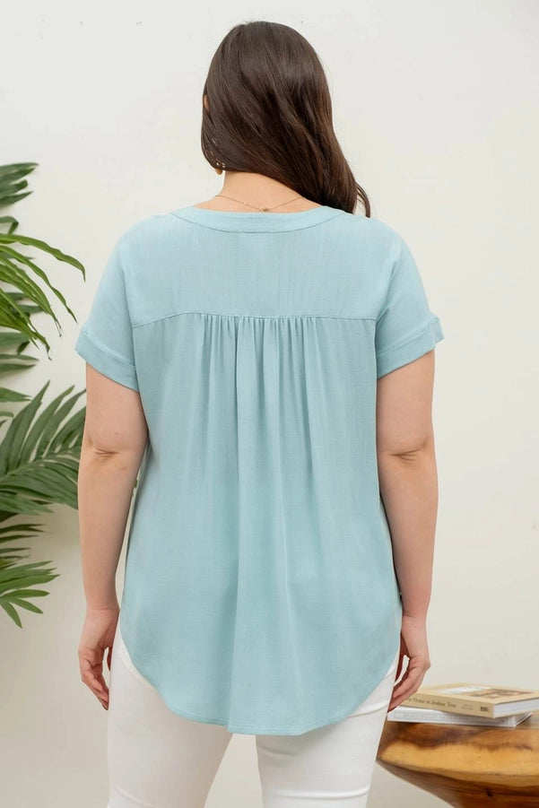 Jade Rolled Sleeve Woven Top
