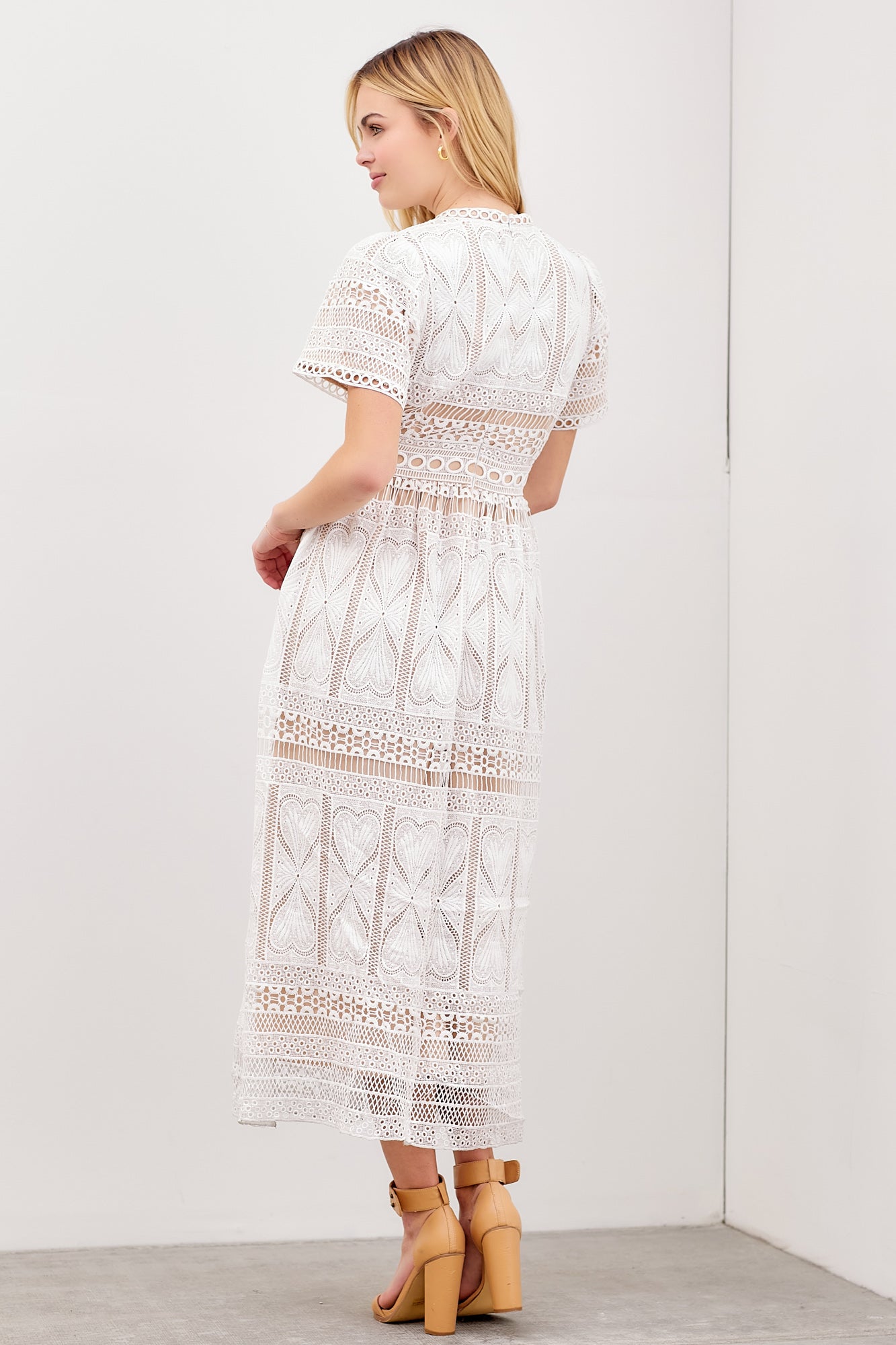 Mock Neck Lace Maxi Dress - Ivory