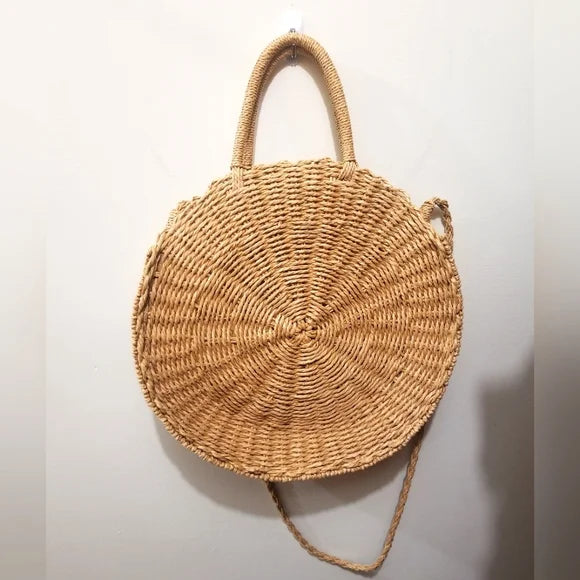 Paper Woven Wicker Round Crossbody Purse Bag