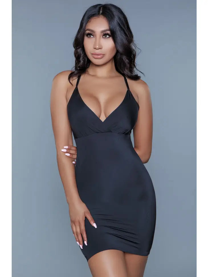 black mini shapewear dress Plungey Long Sleeve Mini Shapewear Dress - Black