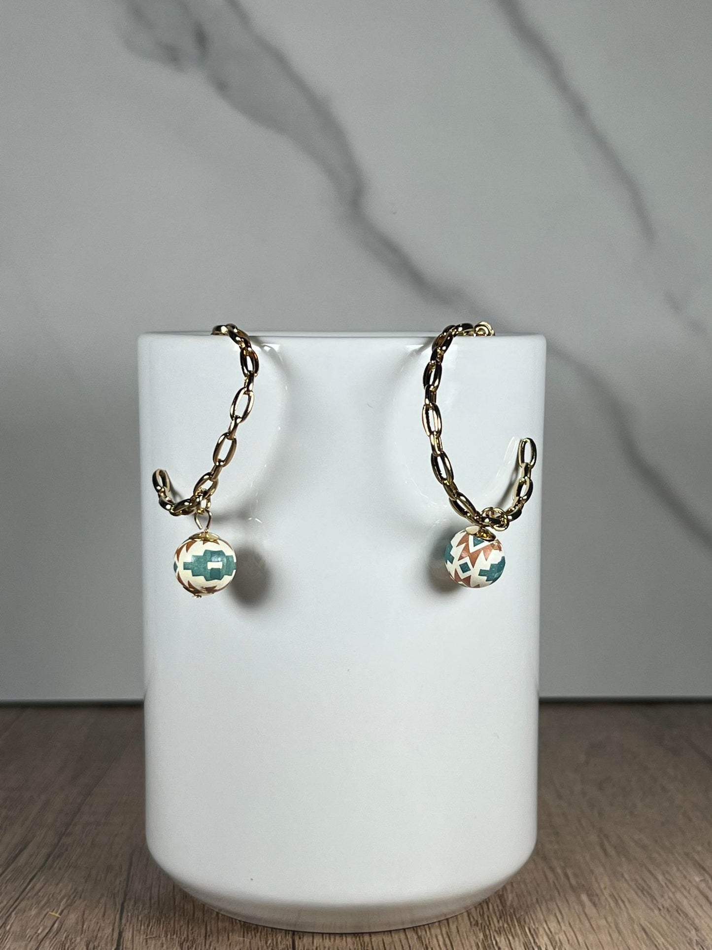 Orange and Teal Chain Hoop Earrings