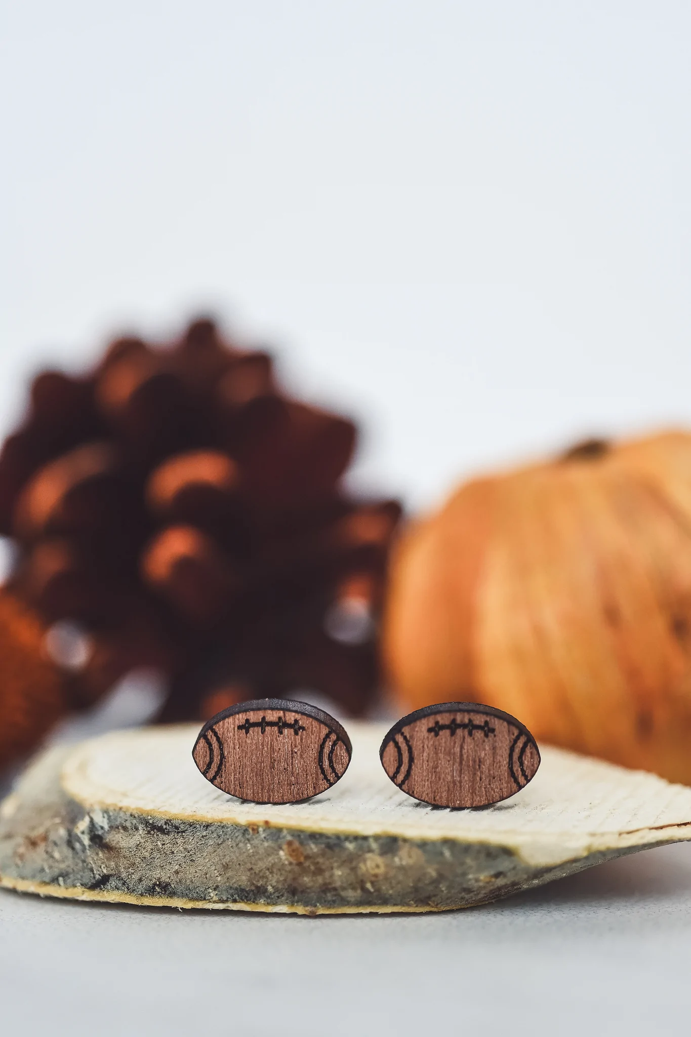 Football Wood Studs Earrings