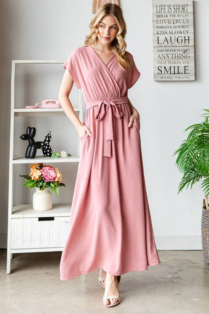 Short Sleeve Mauve Maxi Dress