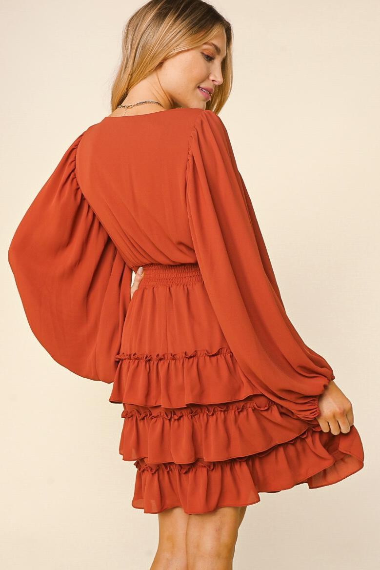 Ruffled Knee Length Dress