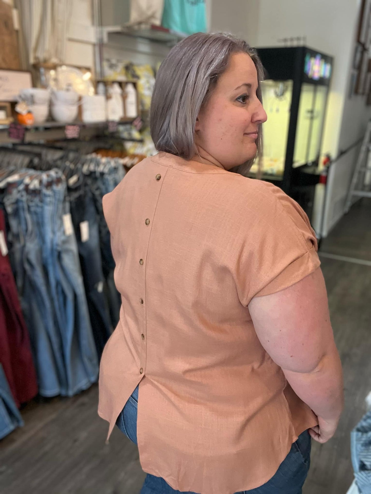 Back Button Split Shirt