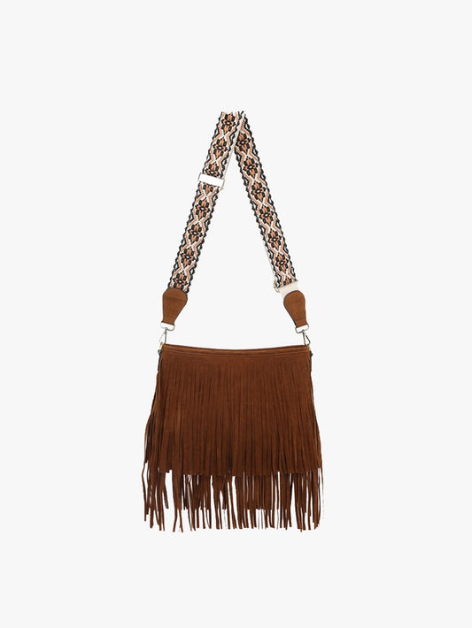 Sadie Suede Fringe Crossbody w/ Guitar Brown