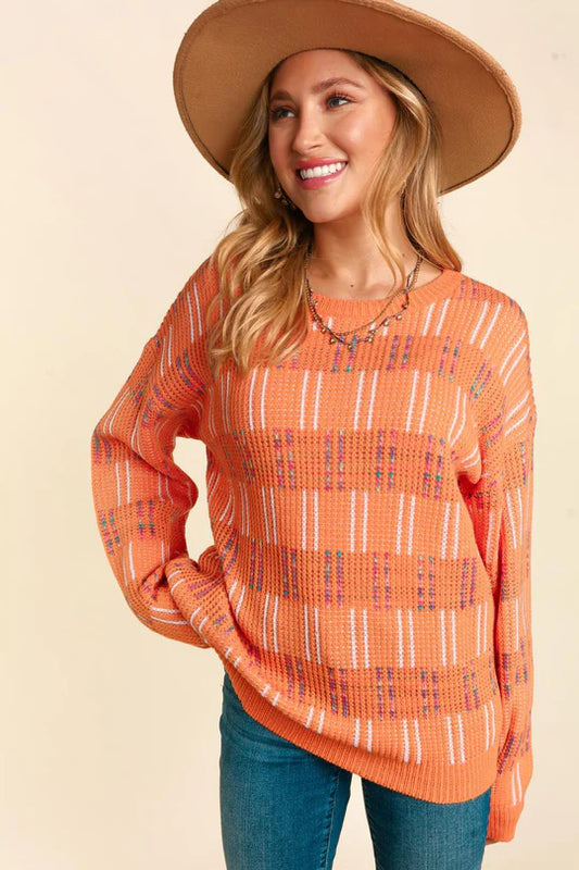 Pumpkin Striped Pull Over Sweater