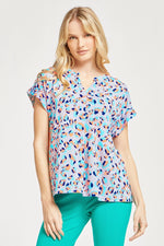 Blue Leopard Lizzy Wrinkle Free Top