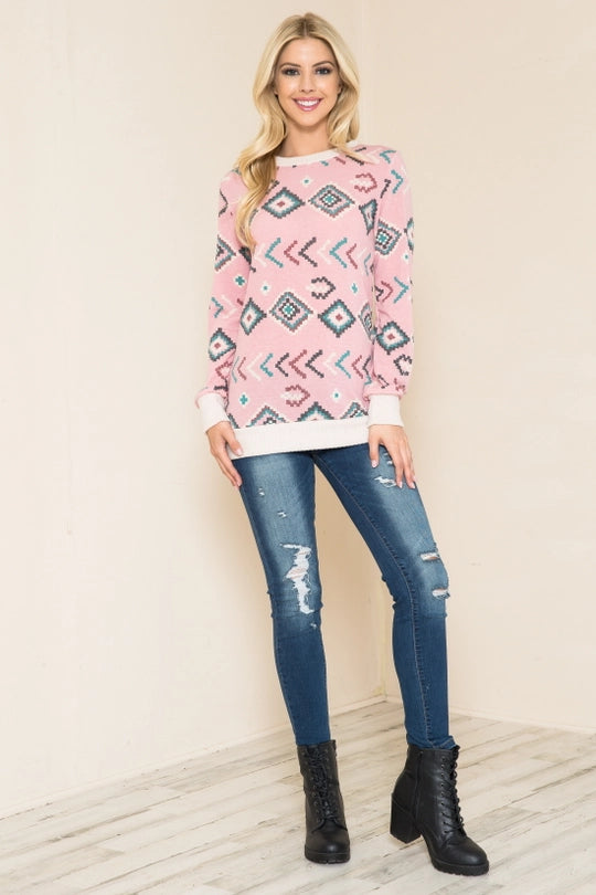 Mauve Geometric Long Sleeve Top