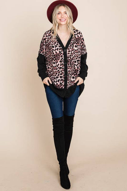 Animal Print Cardigan with Buttons