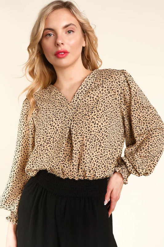 Animal Print Bubble Sleeve Top