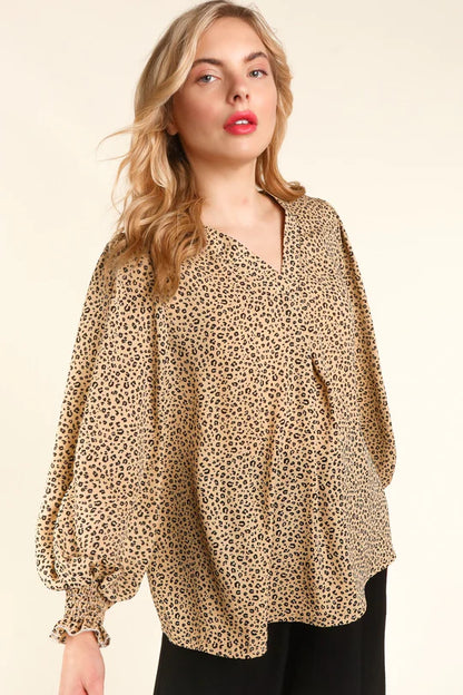 Animal Print Bubble Sleeve Top