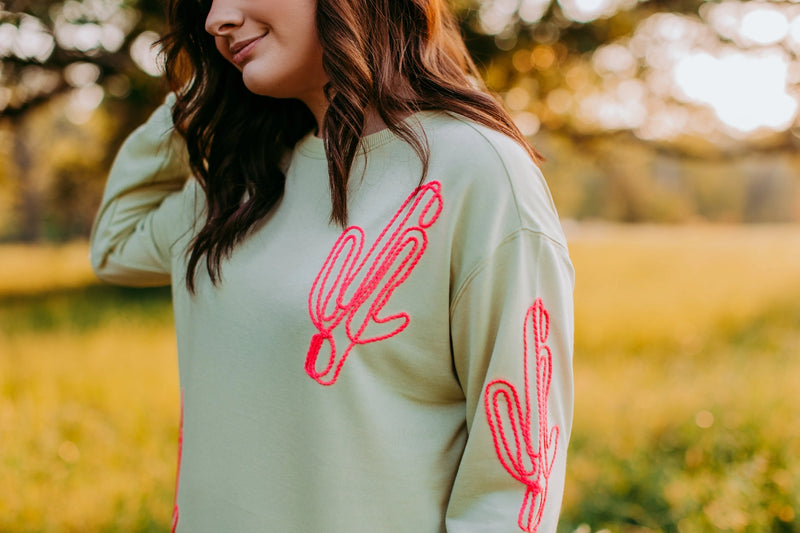 Cactus Long Sleeve Embroidered Tee