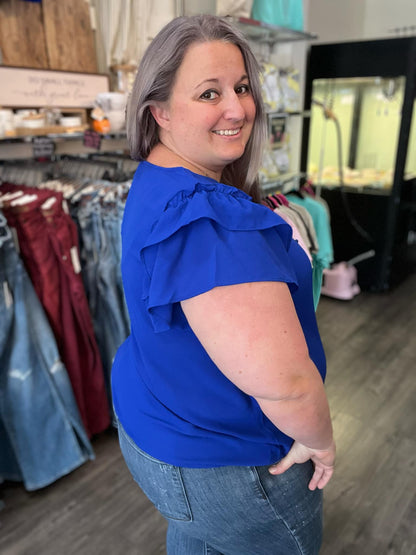 Double Ruffle Sleeve Royal Blue