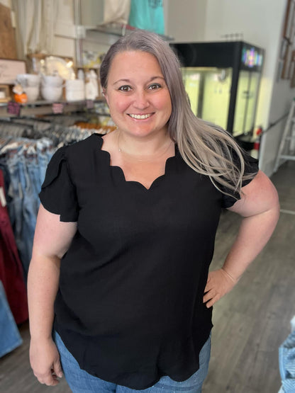 Scallop Neck Blouse Black