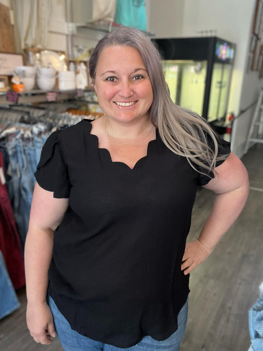 Scallop Neck Blouse Black