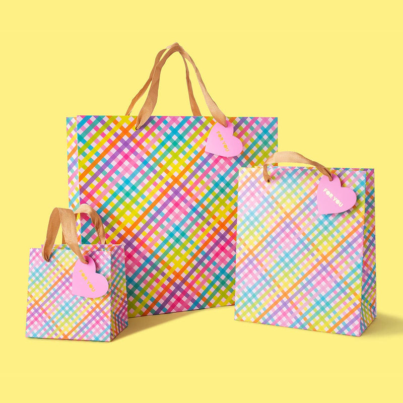 Gift Bags - Colorful Gingham - Assorted Sizes to Choose From
