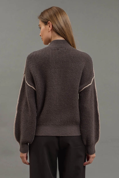 Colorblock Mock Neck Sweater