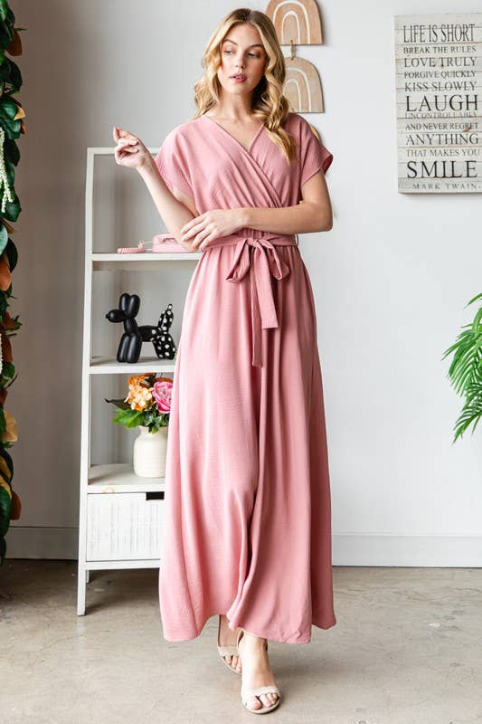 Short Sleeve Mauve Maxi Dress