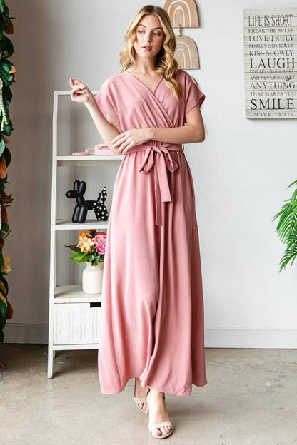 Short Sleeve Mauve Maxi Dress