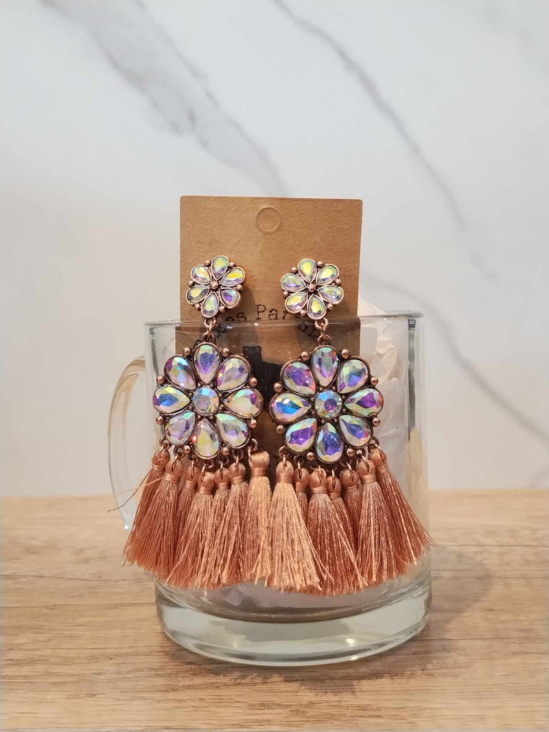 Taupe Floral Rhinestone Earrings