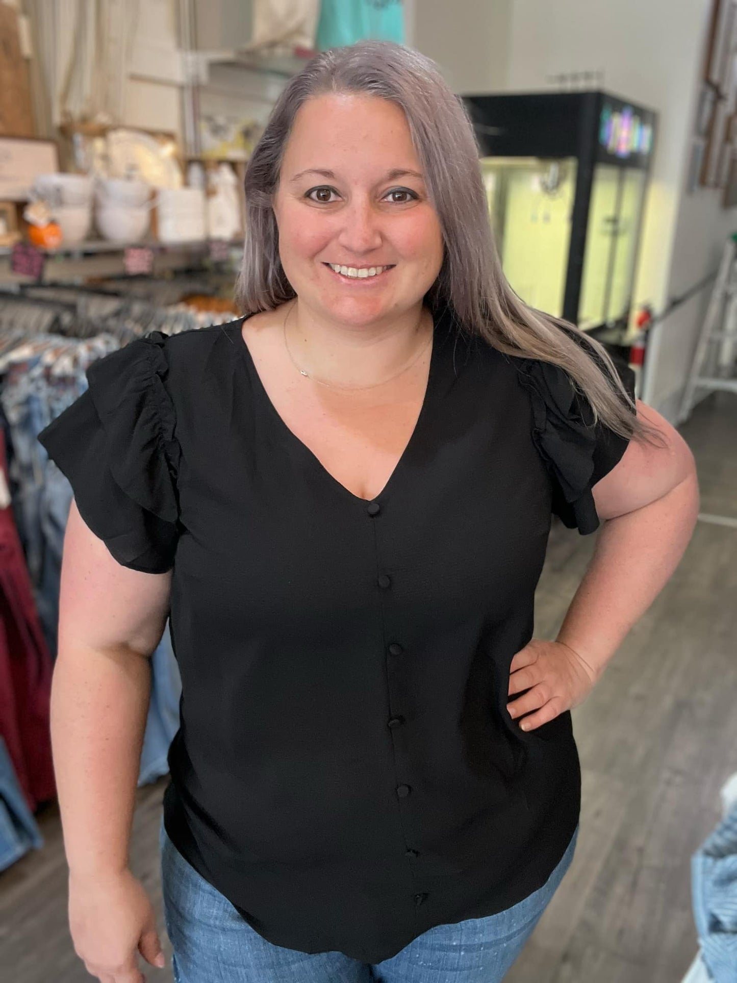 Double Ruffle Sleeve Black