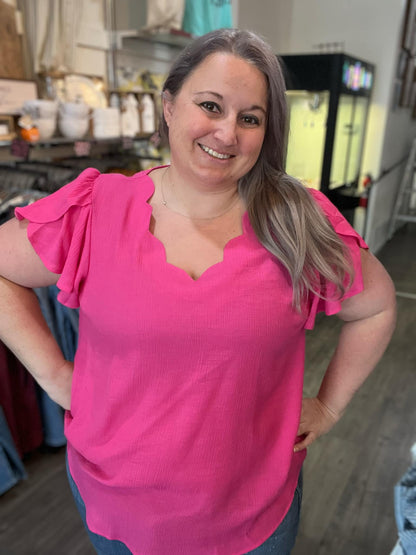 Scallop Neck Blouse Fuchsia