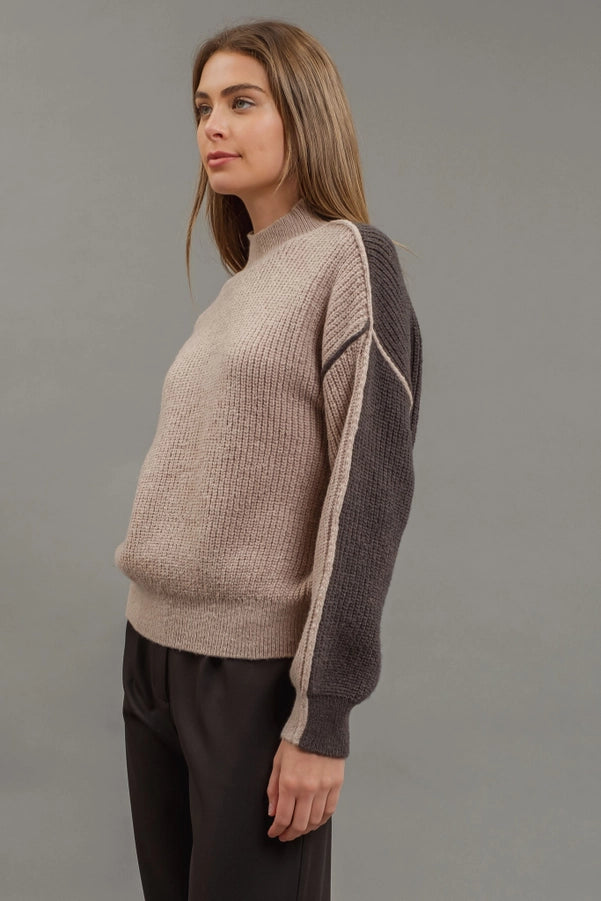 Colorblock Mock Neck Sweater