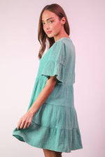 9-Mineral Washed Baby Bell Sleeve Woven Mini Dress