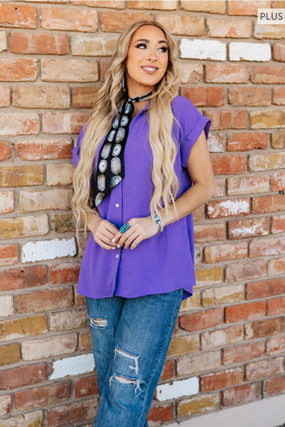 Pleated Button Woven Top Orchid Glow