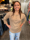 Henley Knit Top Khaki