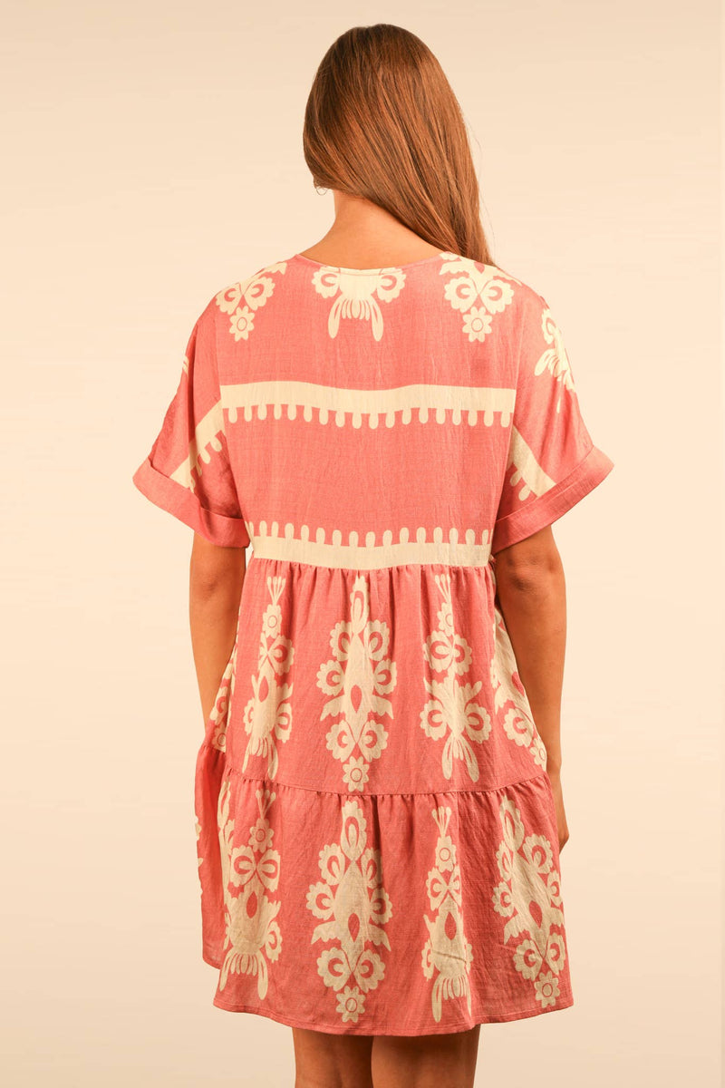 Printed V-Neck Woven Mini Dress