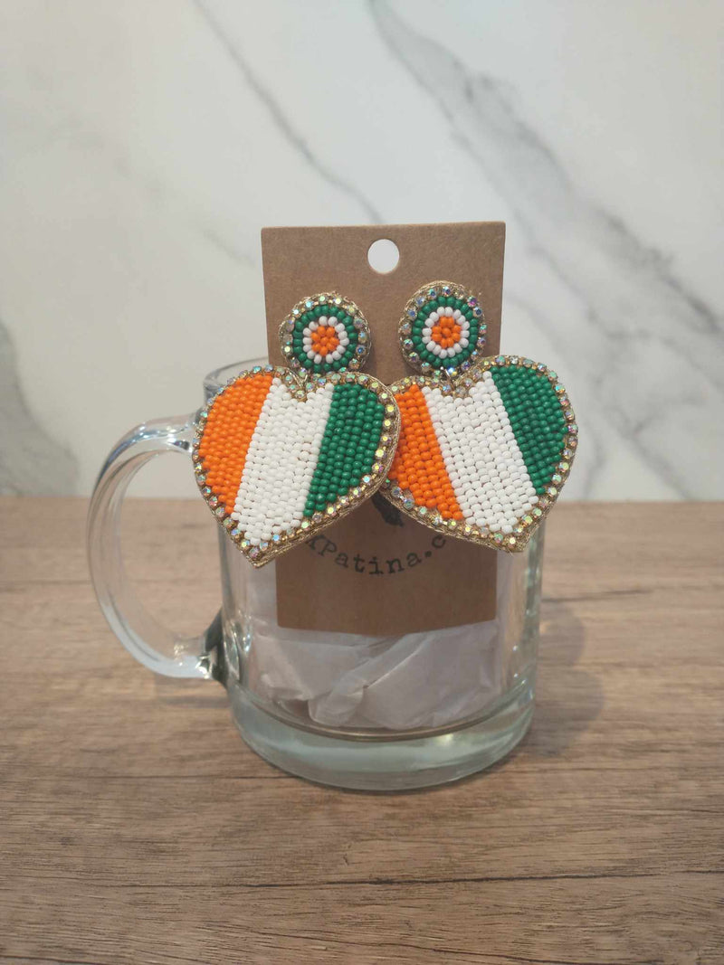 Irish Flag Heart Beaded Earrings