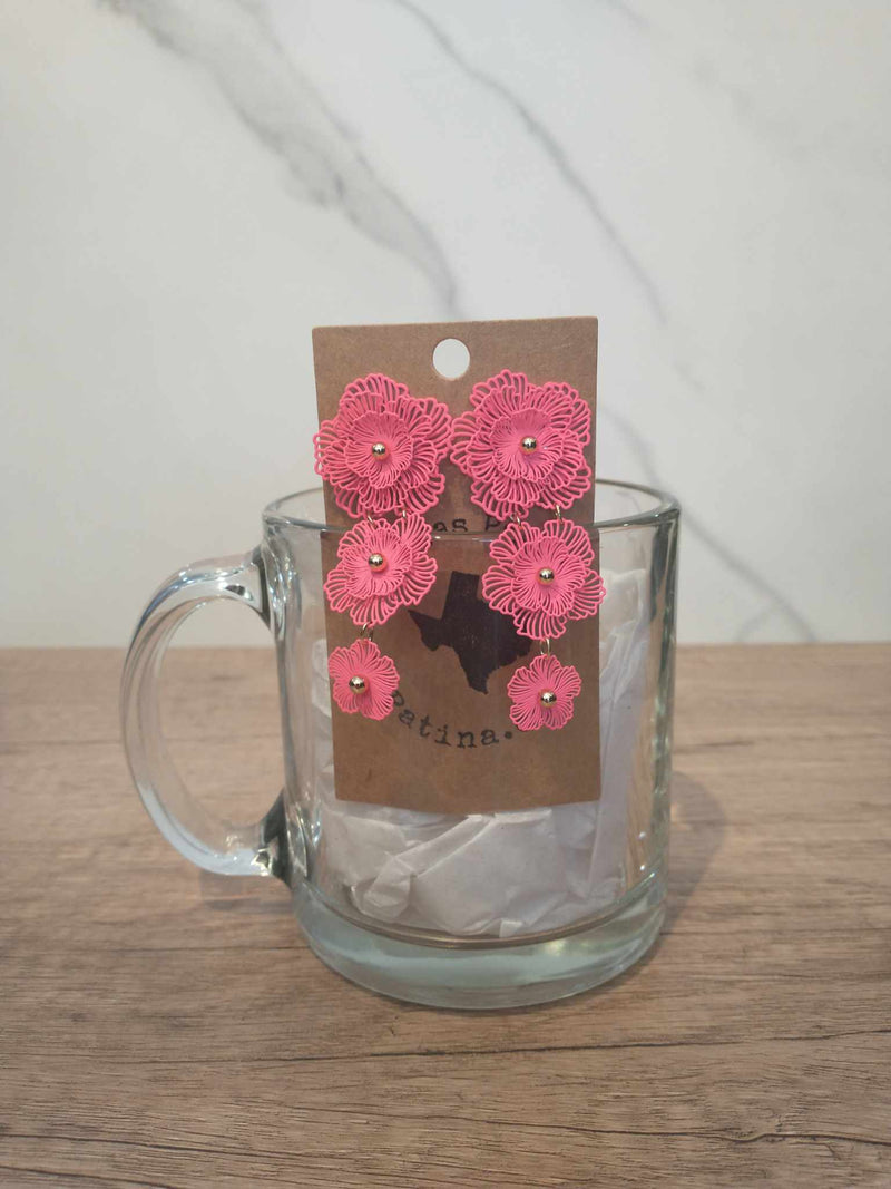 Dangle Pink Flower Earrings