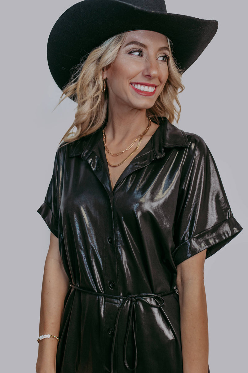 satin romper shirt dress Giving Beverly Hills Satin Button Up Romper Dress  Amazing Lace
