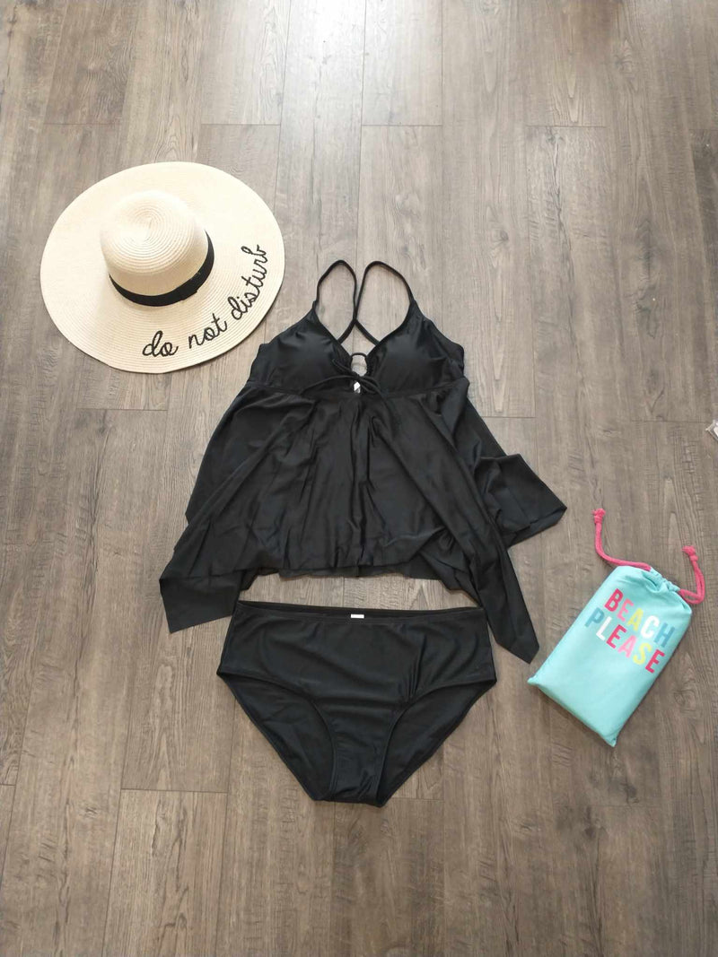 Two Piece Ruffle Tankini Black