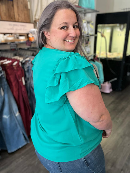 Double Ruffle Sleeve Emerald
