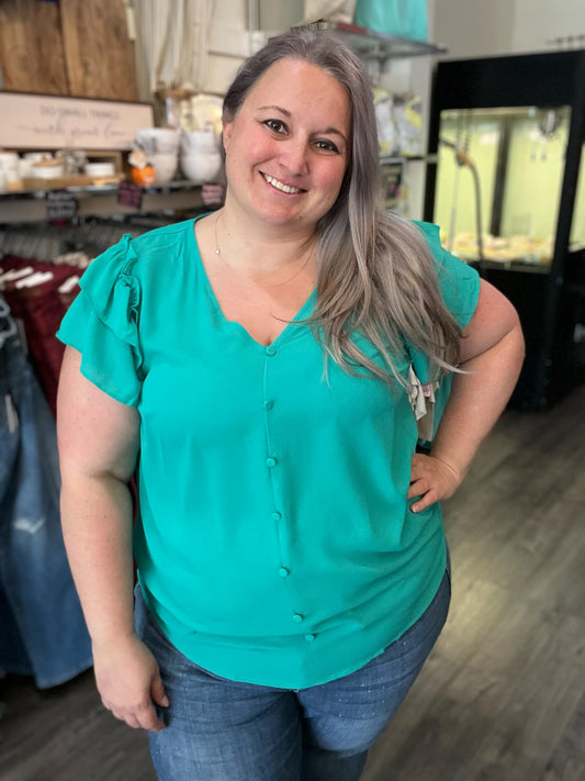 Double Ruffle Sleeve Emerald