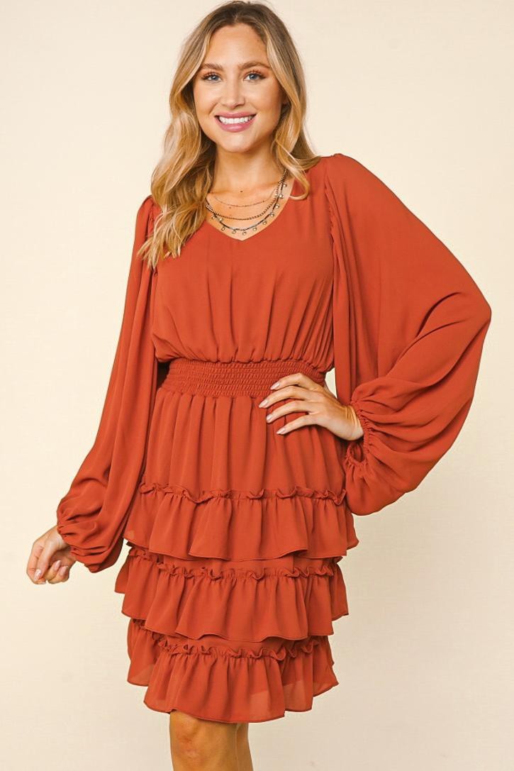 Ruffled Knee Length Dress
