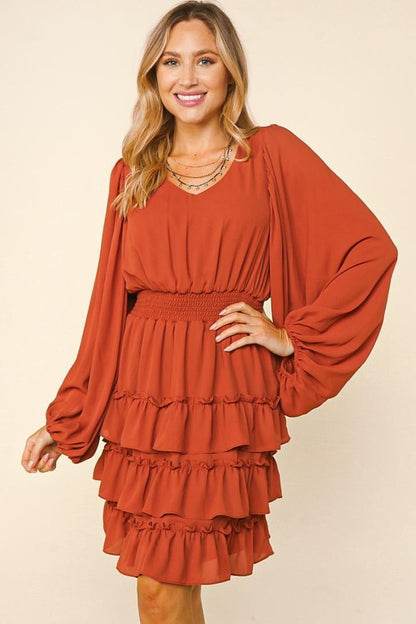Ruffled Knee Length Dress
