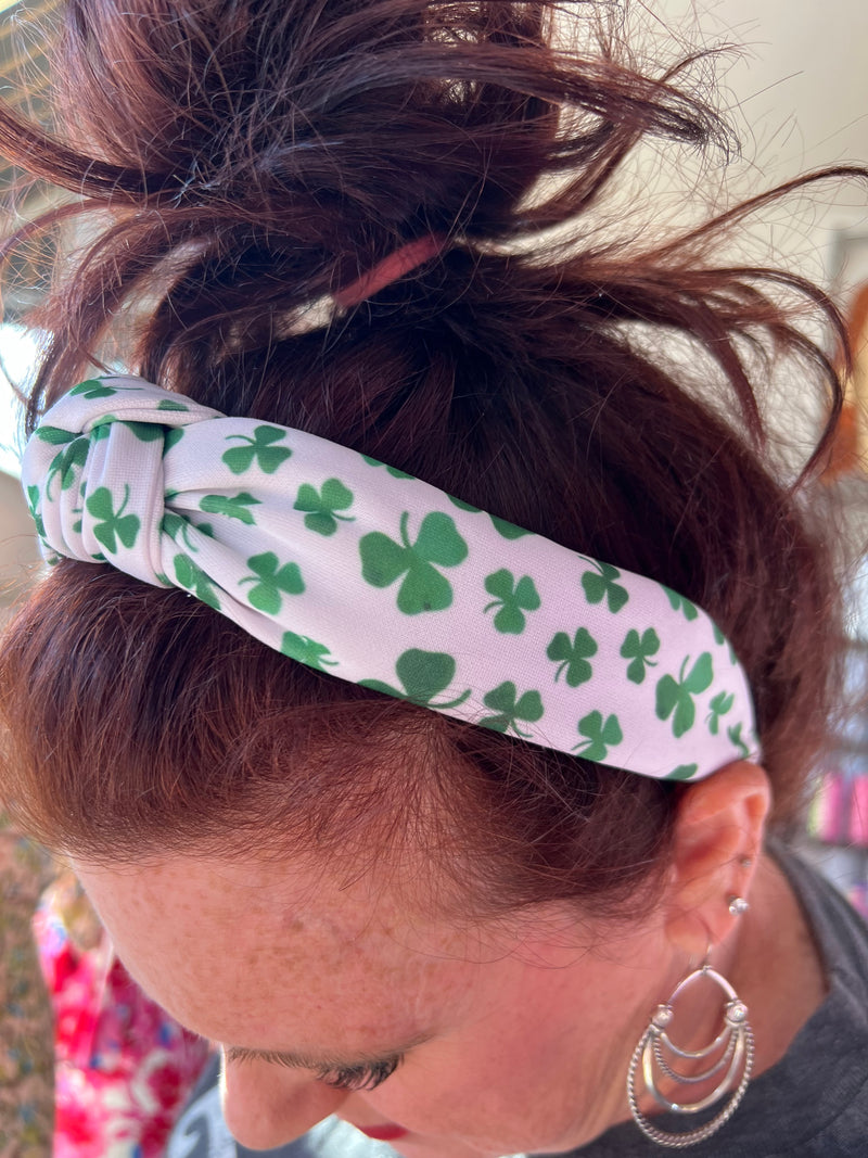 Large Four Leaf Clovers St Patricks Day Knot Headband