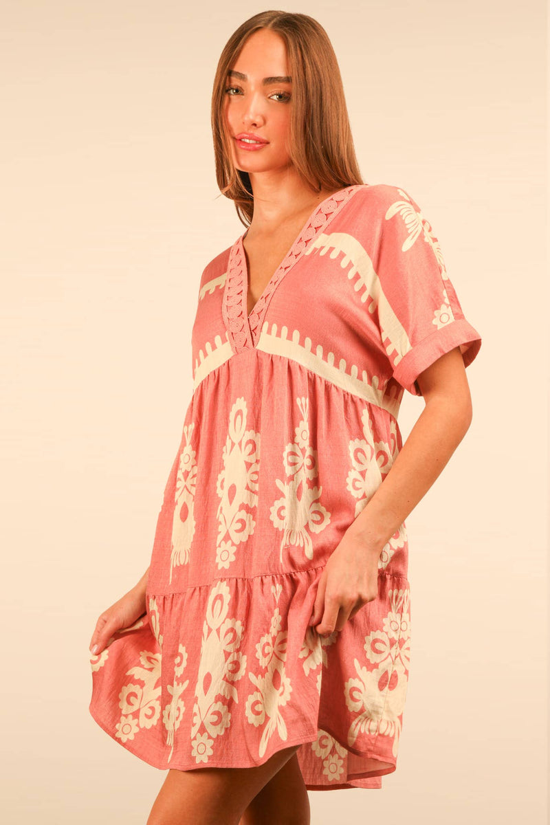 Printed V-Neck Woven Mini Dress