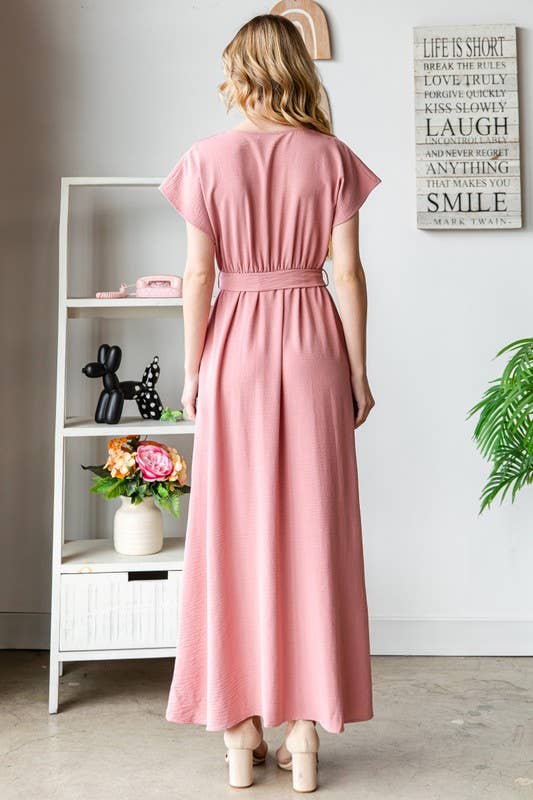 Short Sleeve Mauve Maxi Dress