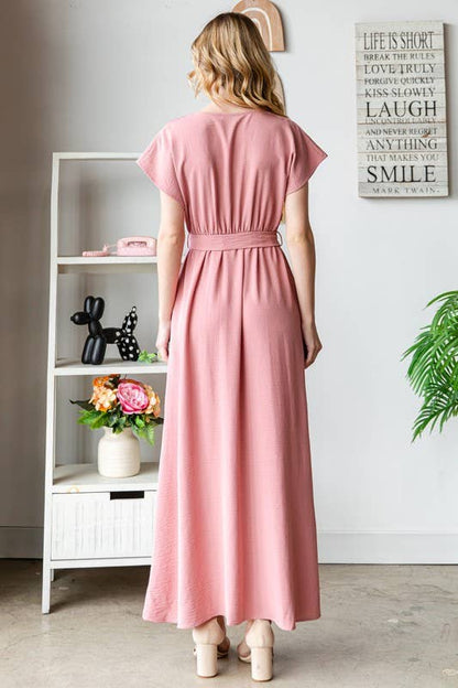Short Sleeve Mauve Maxi Dress