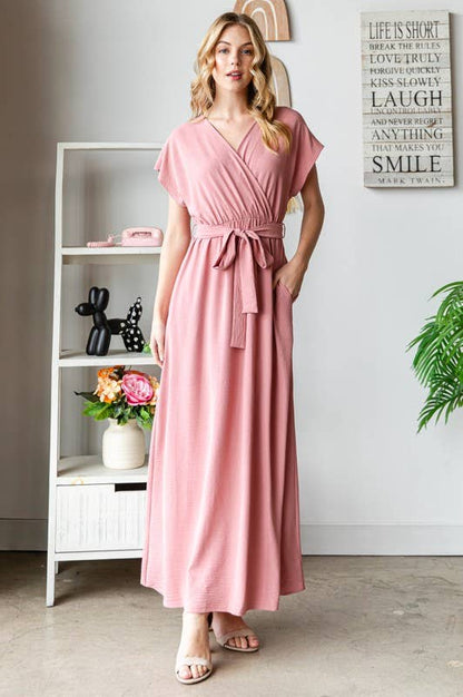 Short Sleeve Mauve Maxi Dress