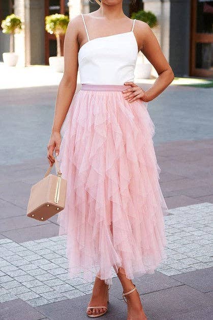 Pink A-Line Long Tulle Skirt