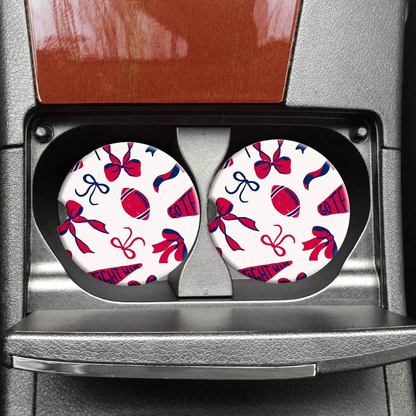 Blue Red Football Coquette Car Coasters, Car Coaster